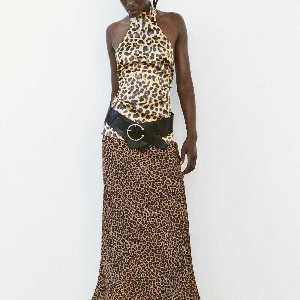 Zara Satin Effect Leopard Skirt